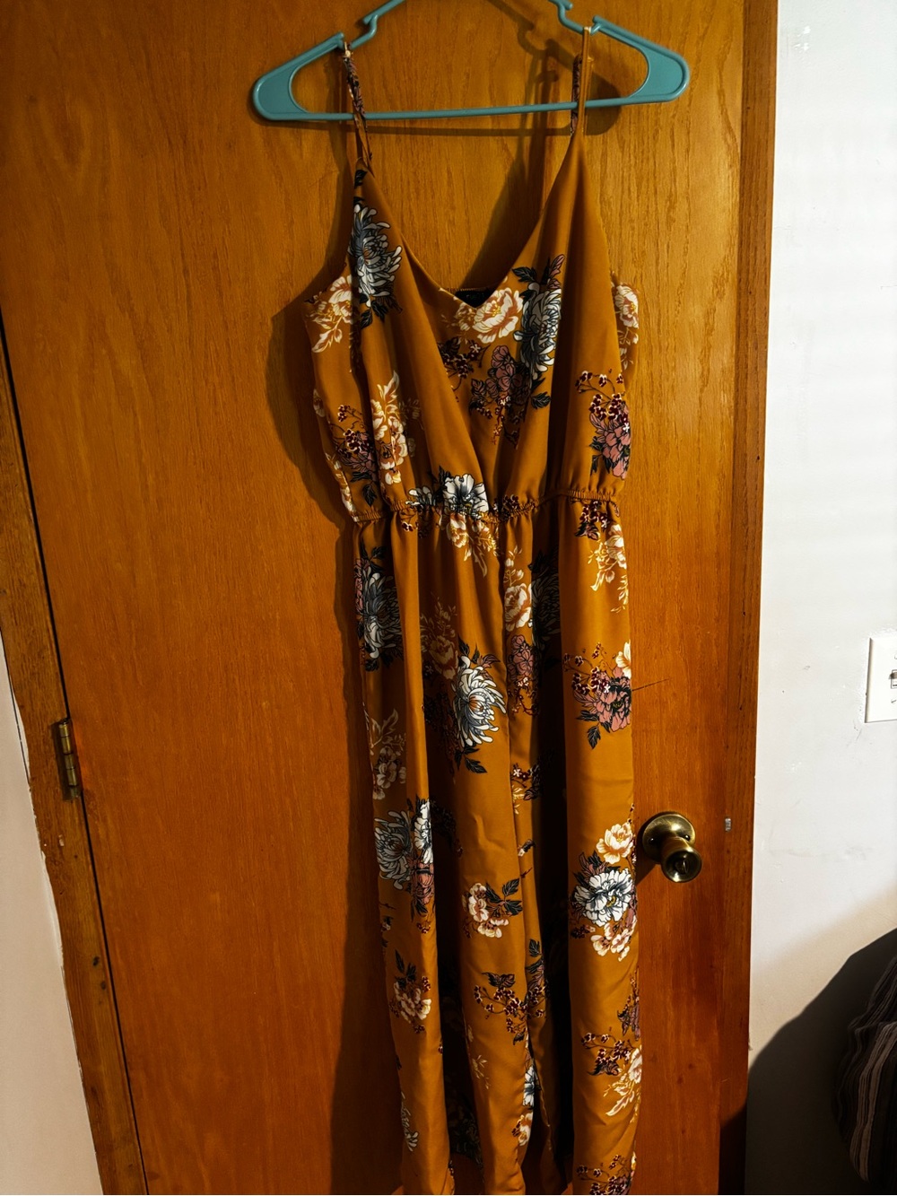 Women’s Floral Mustard Jumpsuit with Spaghetti Straps